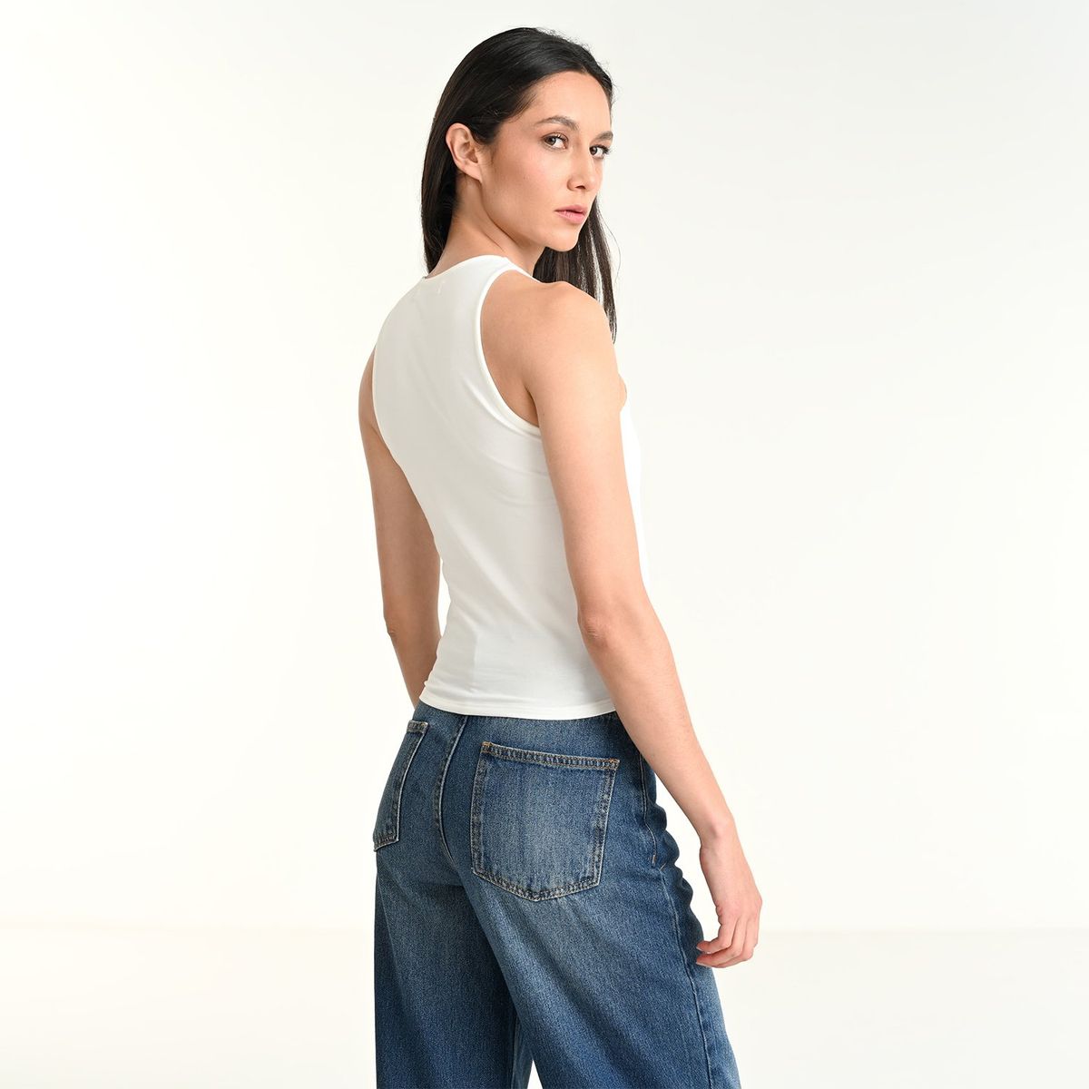 BASEMENT - Camiseta Mujer Sin mangas de Algodón Basement