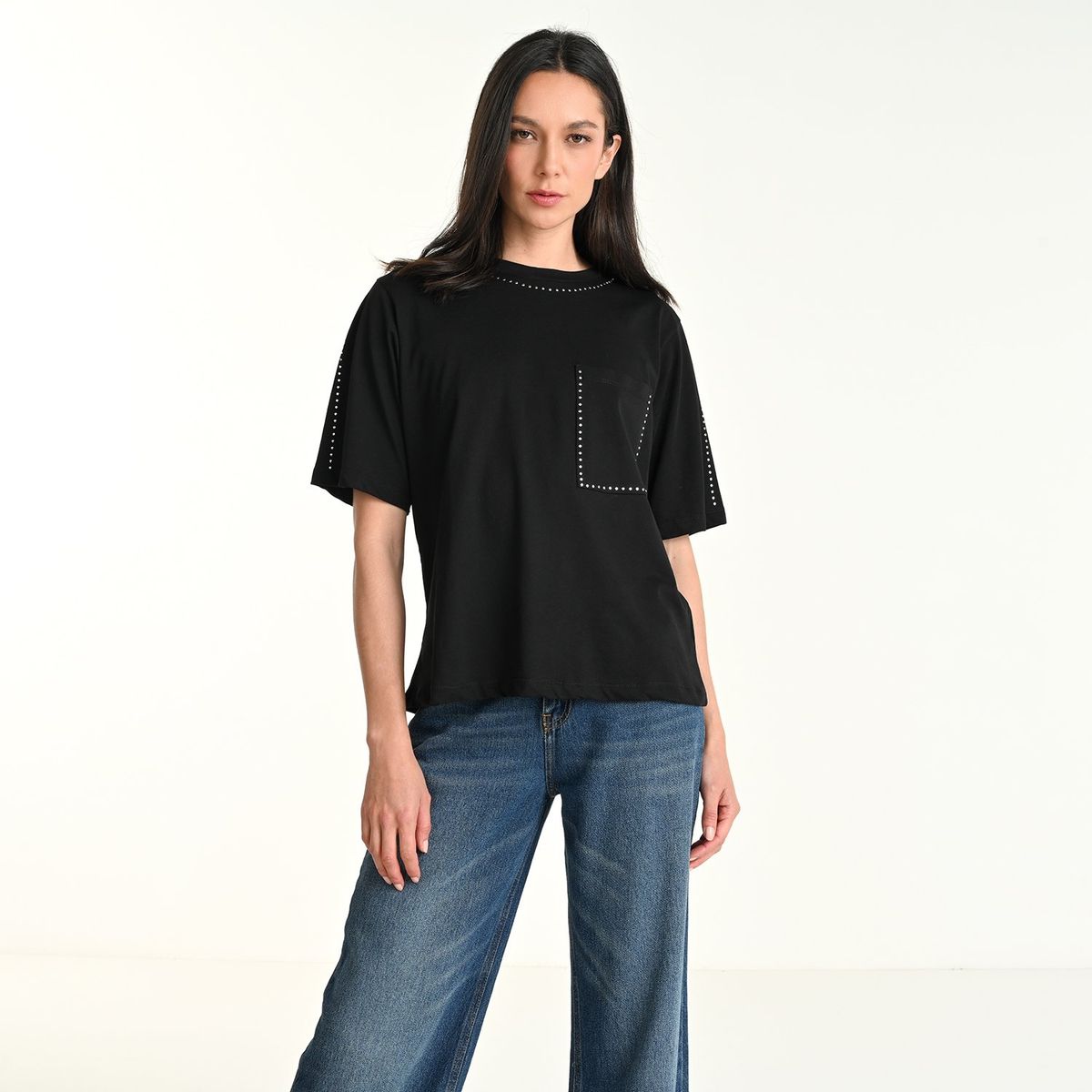 BASEMENT - Camiseta Mujer Con taches Manga corta de Algodón Basement