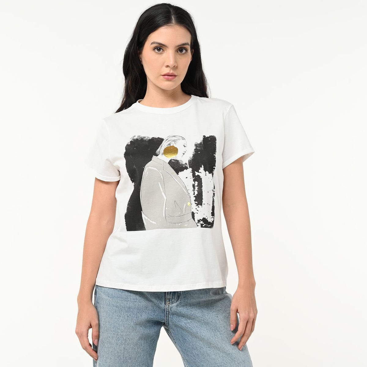 BASEMENT - Camiseta Mujer con Estampado Manga corta de Algodón Basement