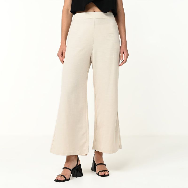 BASEMENT - Pantalón Wide Leg Mujer Tiro alto de Algodón Basement