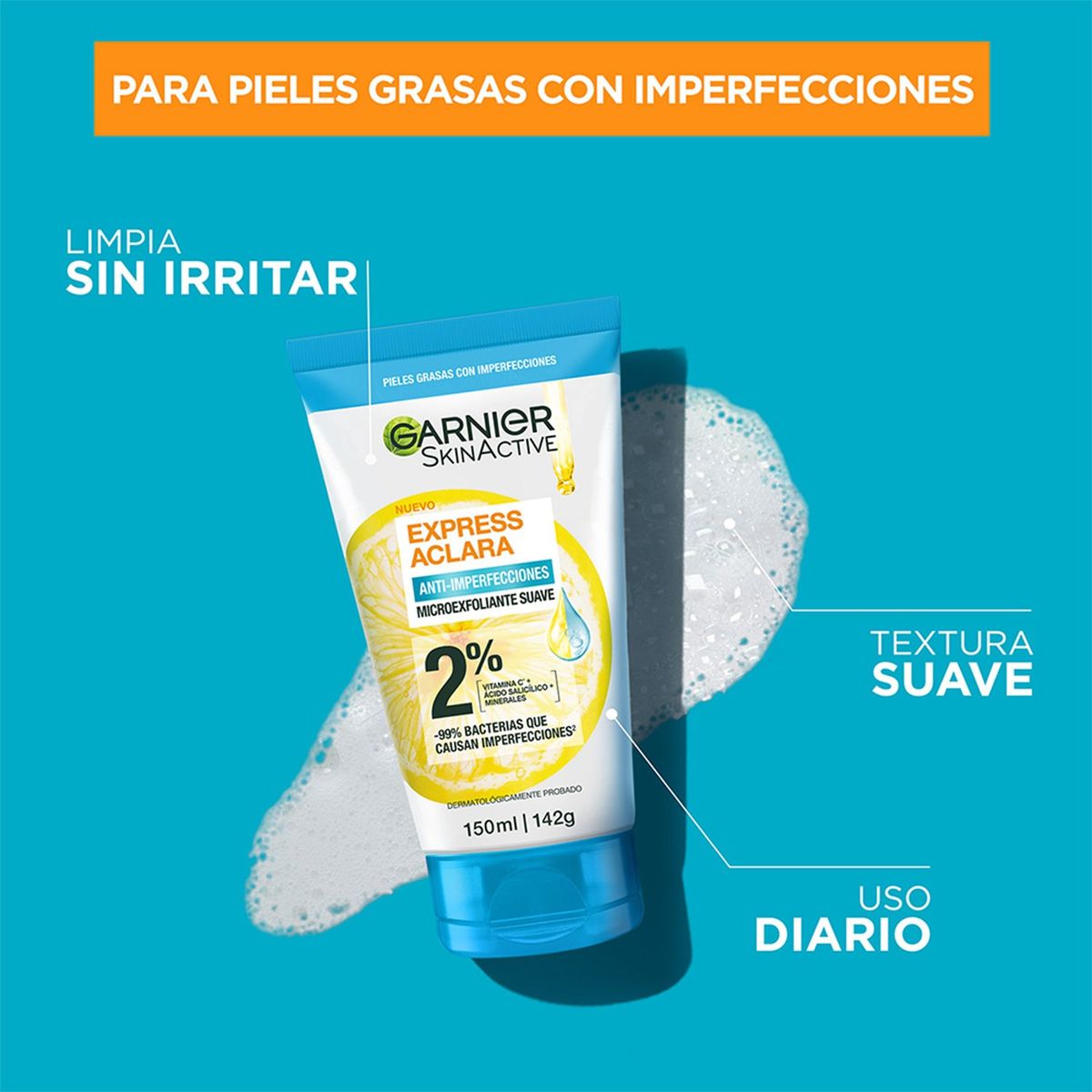 GARNIER - Exfoliante Scrub Express Aclara Anti Imperfecciones Garnier Para Piel Mixta 150 ml