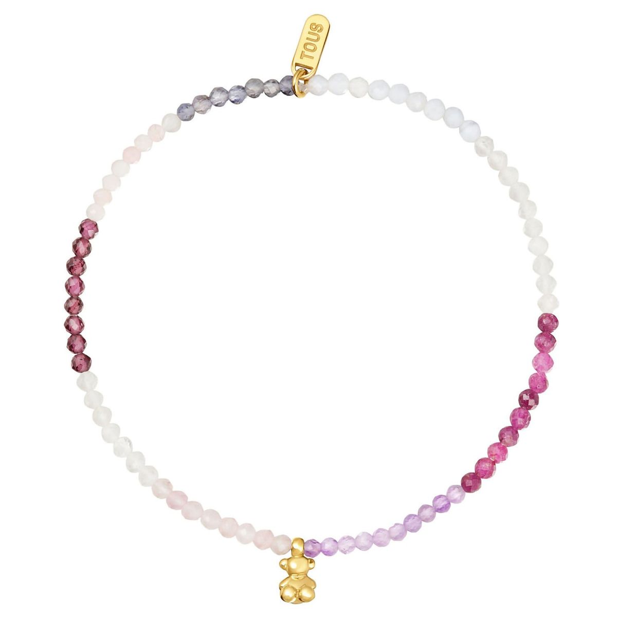 TOUS - Pulsera elástica con baño de oro 18 kt sobre plata y gemas rosadas Bold Bear