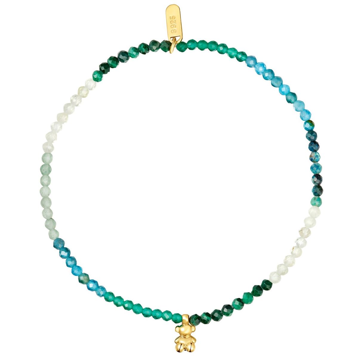 TOUS - Pulsera elástica con baño de oro 18 kt sobre plata y gemas verdes Bold Bear