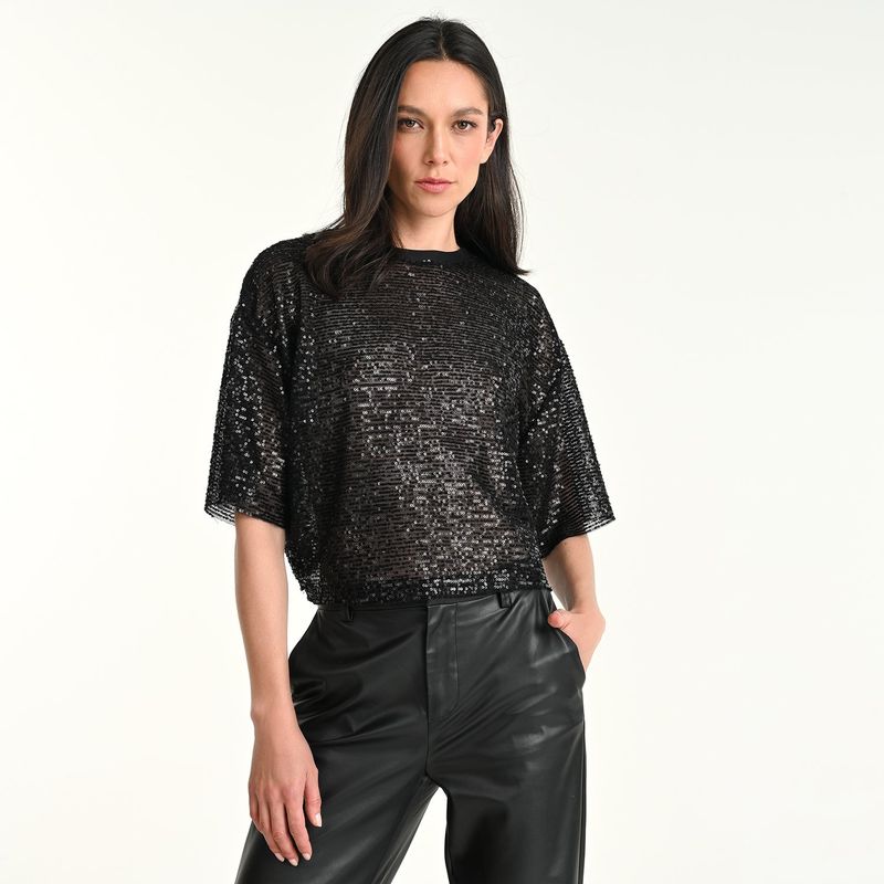BASEMENT - Camiseta Mujer con Lentejuelas Manga corta Basement