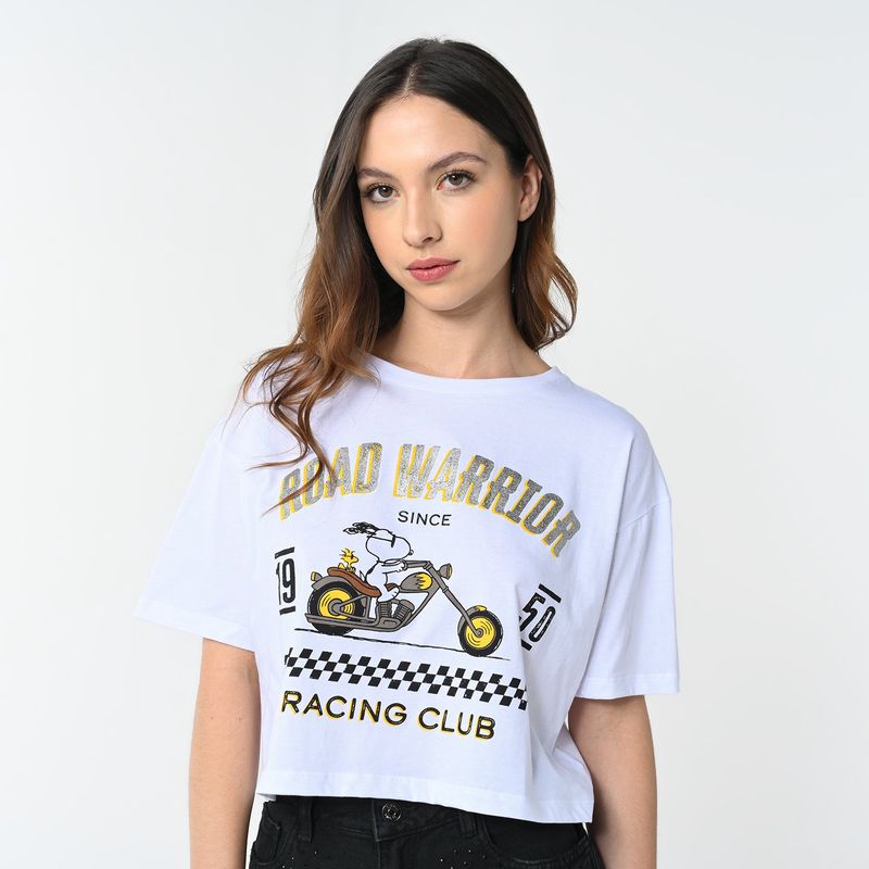 SYBILLA - Blusa Mujer Snoopy Manga corta de Algodón Sybilla