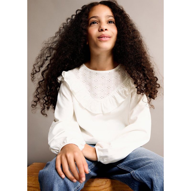 MANGO - Camiseta manga larga Niña con Bordado Algodón MANGO