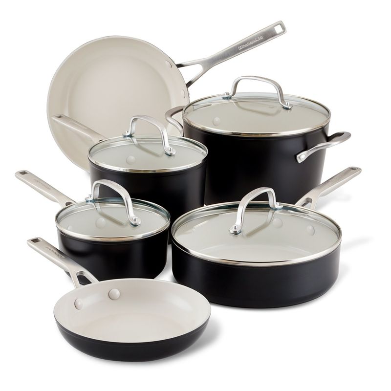 KITCHENAID - Juego de ollas Kitchenaid: Antiadherente Cerámico, Aluminio Anodizado. Bateria Antiadherente 10 piezas