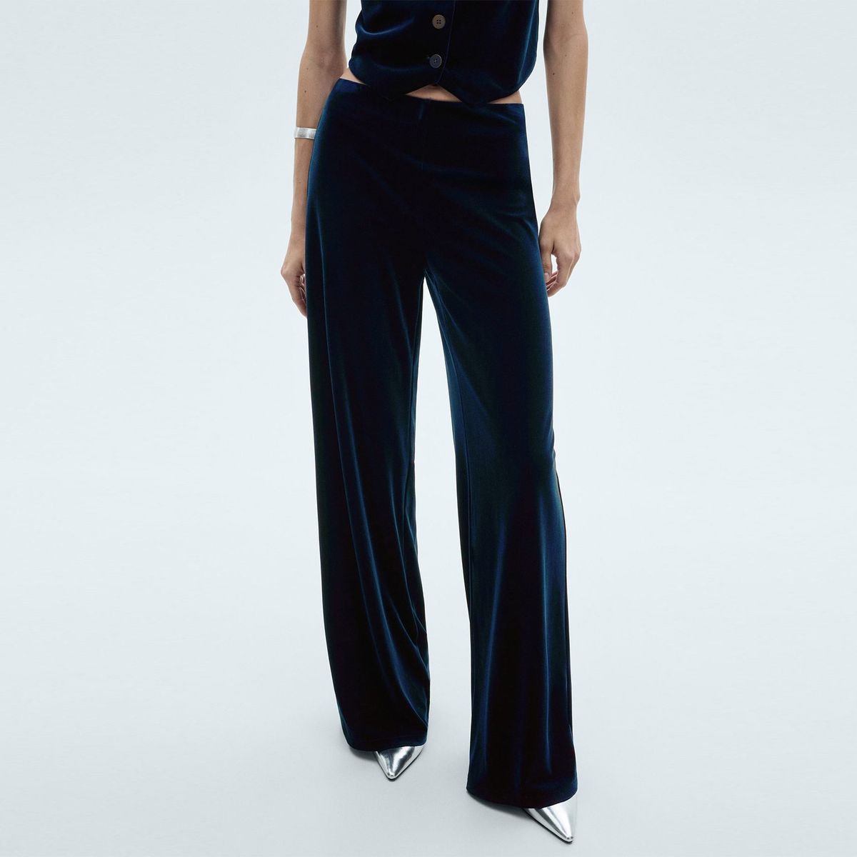 MANGO - Pantalón Wide Leg Mujer Tiro medio de Terciopelo MANGO