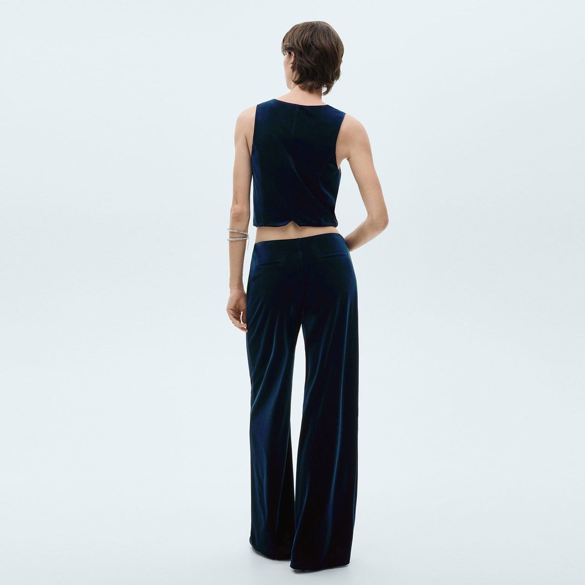 MANGO - Pantalón Wide Leg Mujer Tiro medio de Terciopelo MANGO