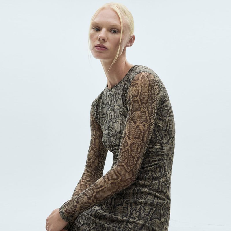 MANGO - Vestido Mujer Largo Animal print MANGO