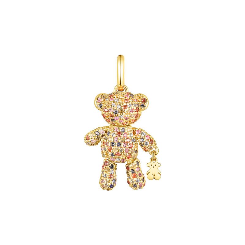 TOUS - Dije Teddy Bear Gems con baño de oro 18 kt sobre plata y zafiros