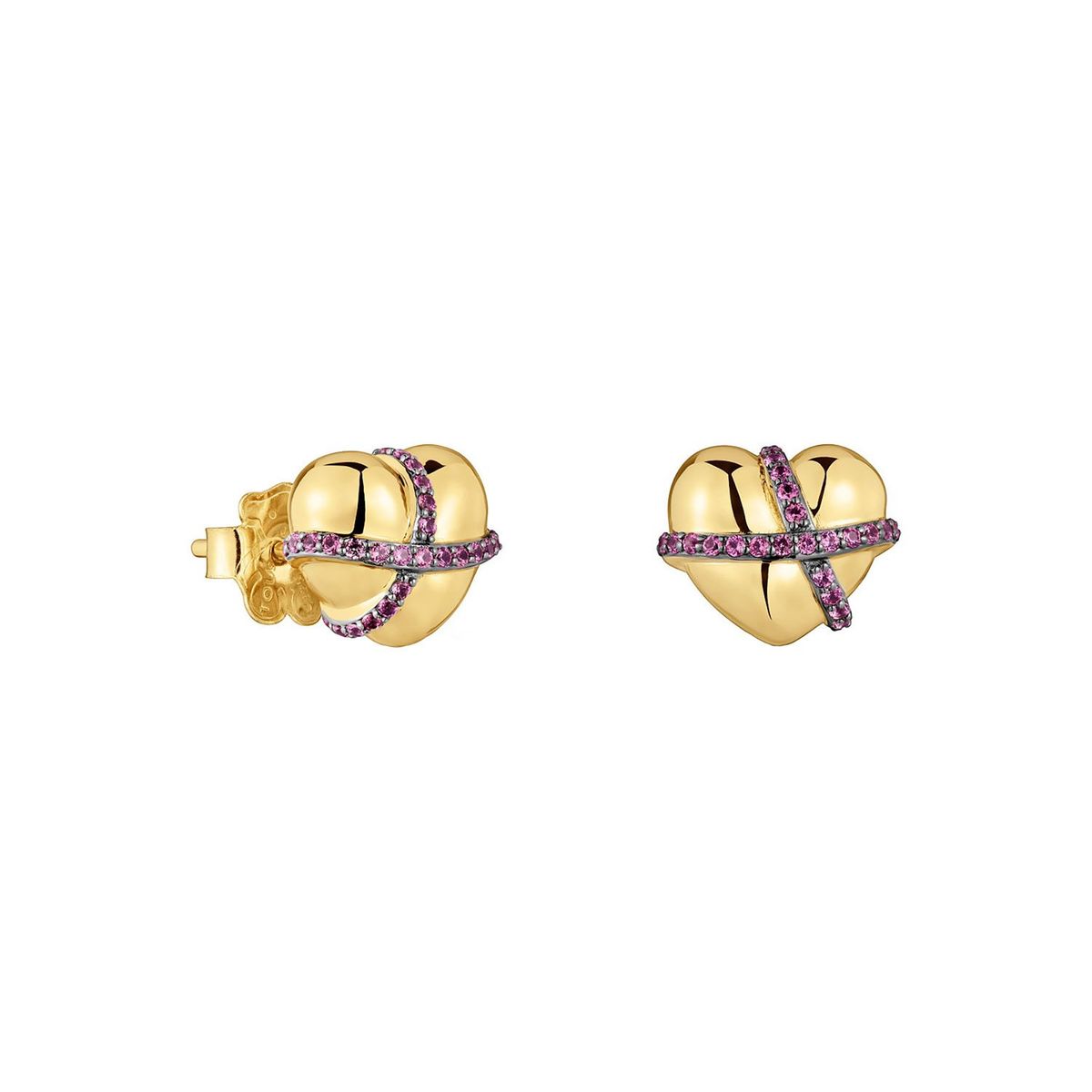 TOUS - Aretes pequeños corazón con baño de oro 18 kt sobre plata y rodolita Lligat