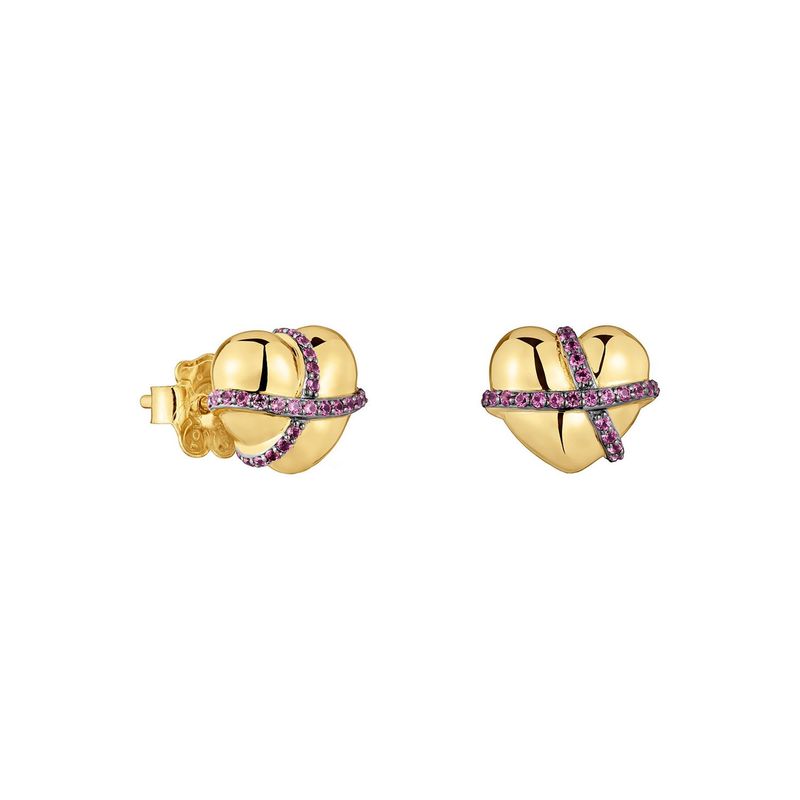 TOUS - Aretes pequeños corazón con baño de oro 18 kt sobre plata y rodolita Lligat