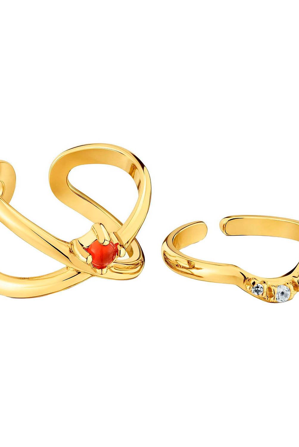 TOUS - Pack Claws ring con baño de oro 18 kt sobre plata con topacio y cornalina