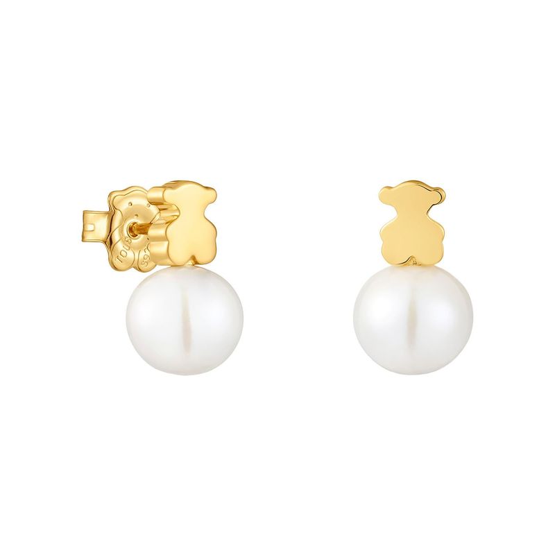 TOUS - Aros oso con baño de oro 18 kt sobre plata y perla cultivada de agua dulce Sweet Dolls