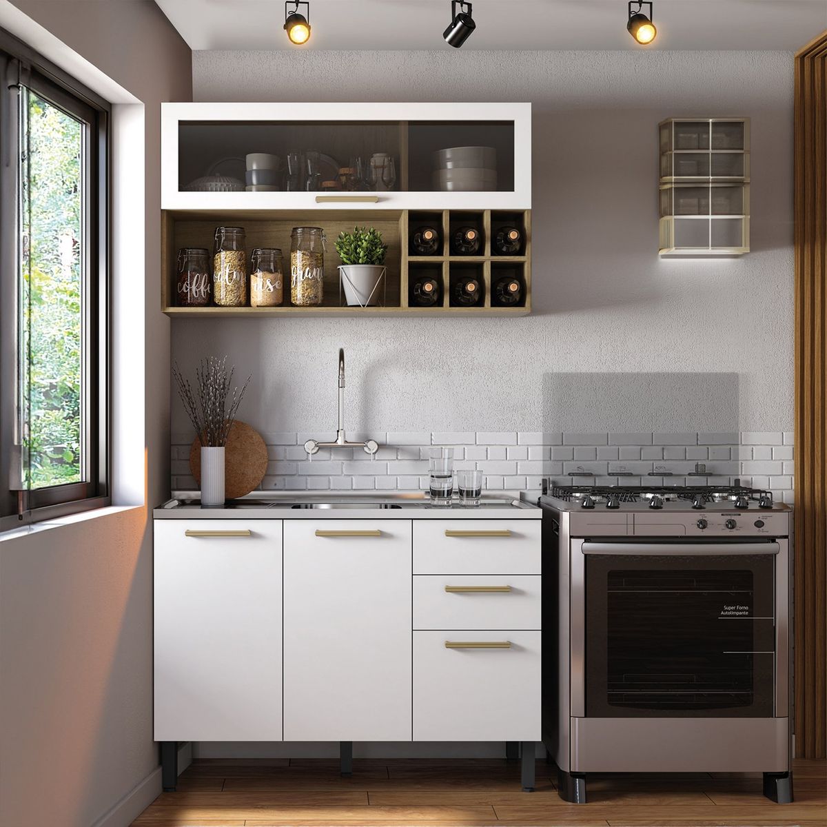 BERTOLINI - Mueble superior de cocina  de 120 cm en MDP Blanco