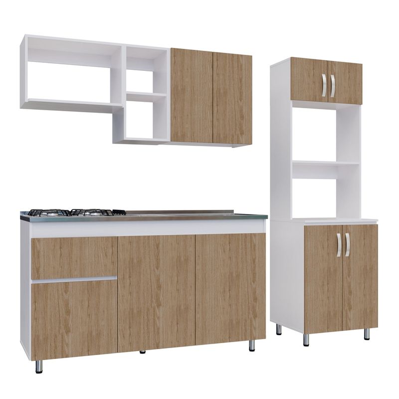 BERTOLINI - Cocina Integral Rosy 210cm lavaplatos derecho y fogones + Alacena 