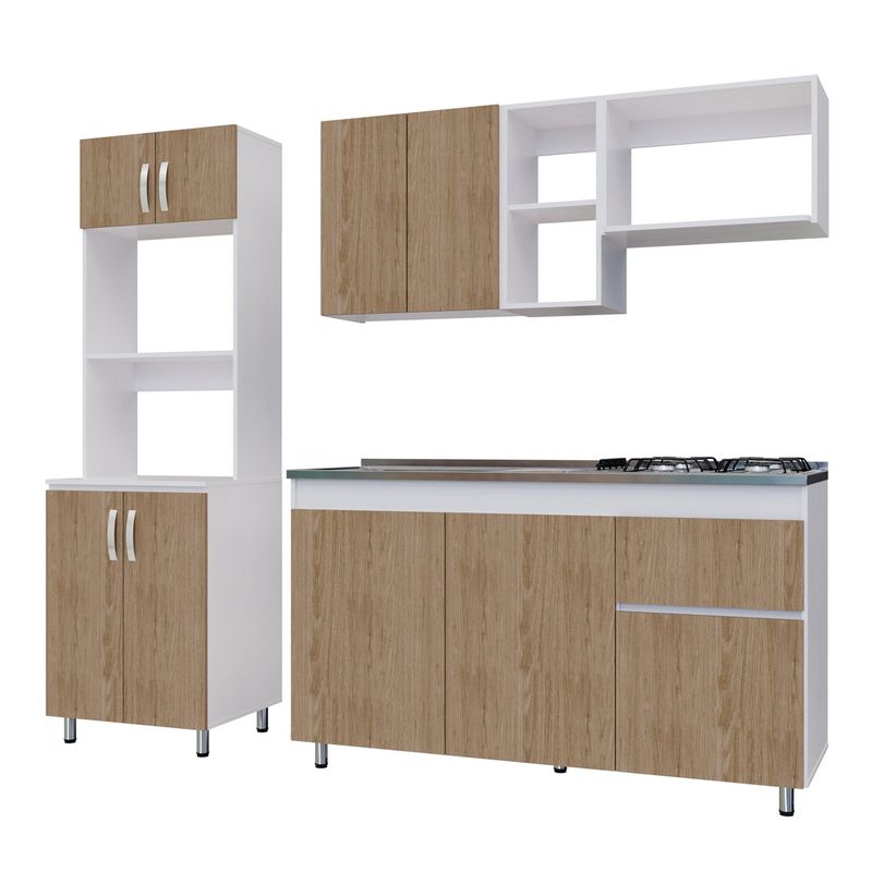 BERTOLINI - Cocina Integral Rosy 210cm lavaplatos Izquierdo y fogones + alacena 