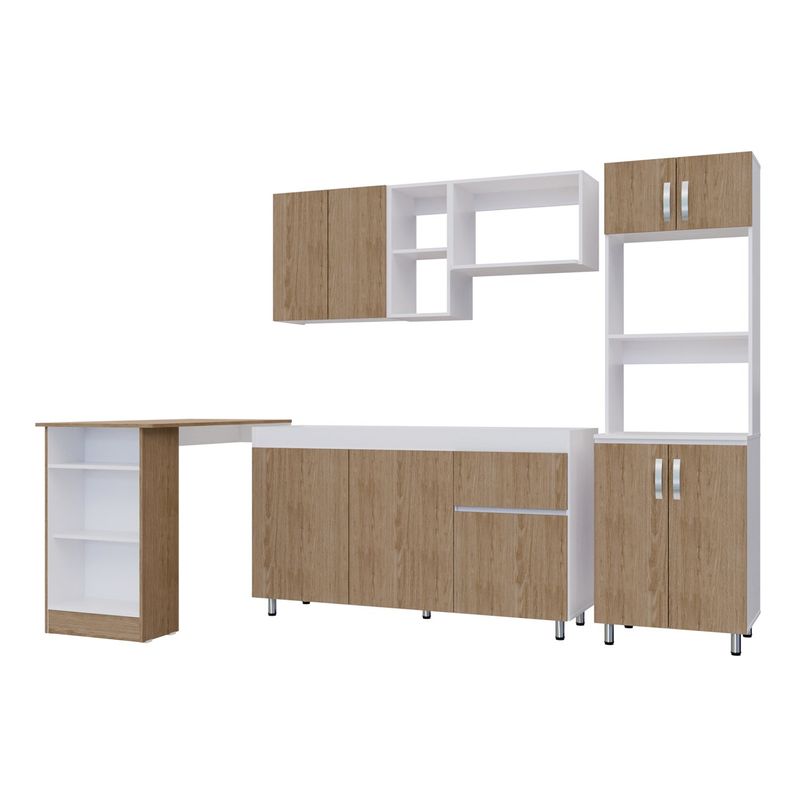 BERTOLINI - Cocina Integral Rosy 210cm SIN mesón con locero y porta vasos + Alacena + Barra Rovere