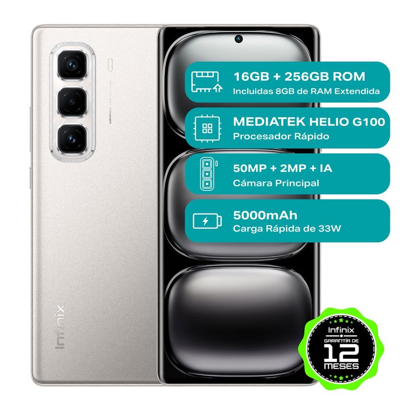 INFINIX - Celular Infinix HOT 50 PRO+ Black 8GB RAM 256GB ROM Cámara posterior 50MP Cámara frontal 13MP Pantalla 6.7 Mediatek Helio G100