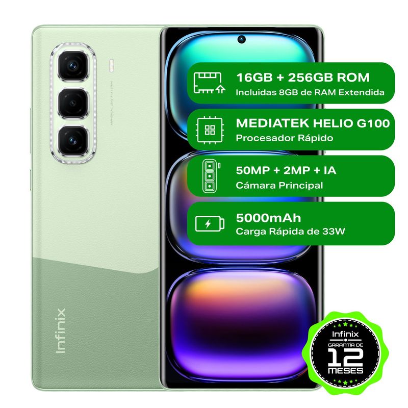 INFINIX - Celular Infinix HOT 50 PRO+ Black 8GB RAM 256GB ROM Cámara posterior 50MP Cámara frontal 13MP Pantalla 6.7 Mediatek Helio G100