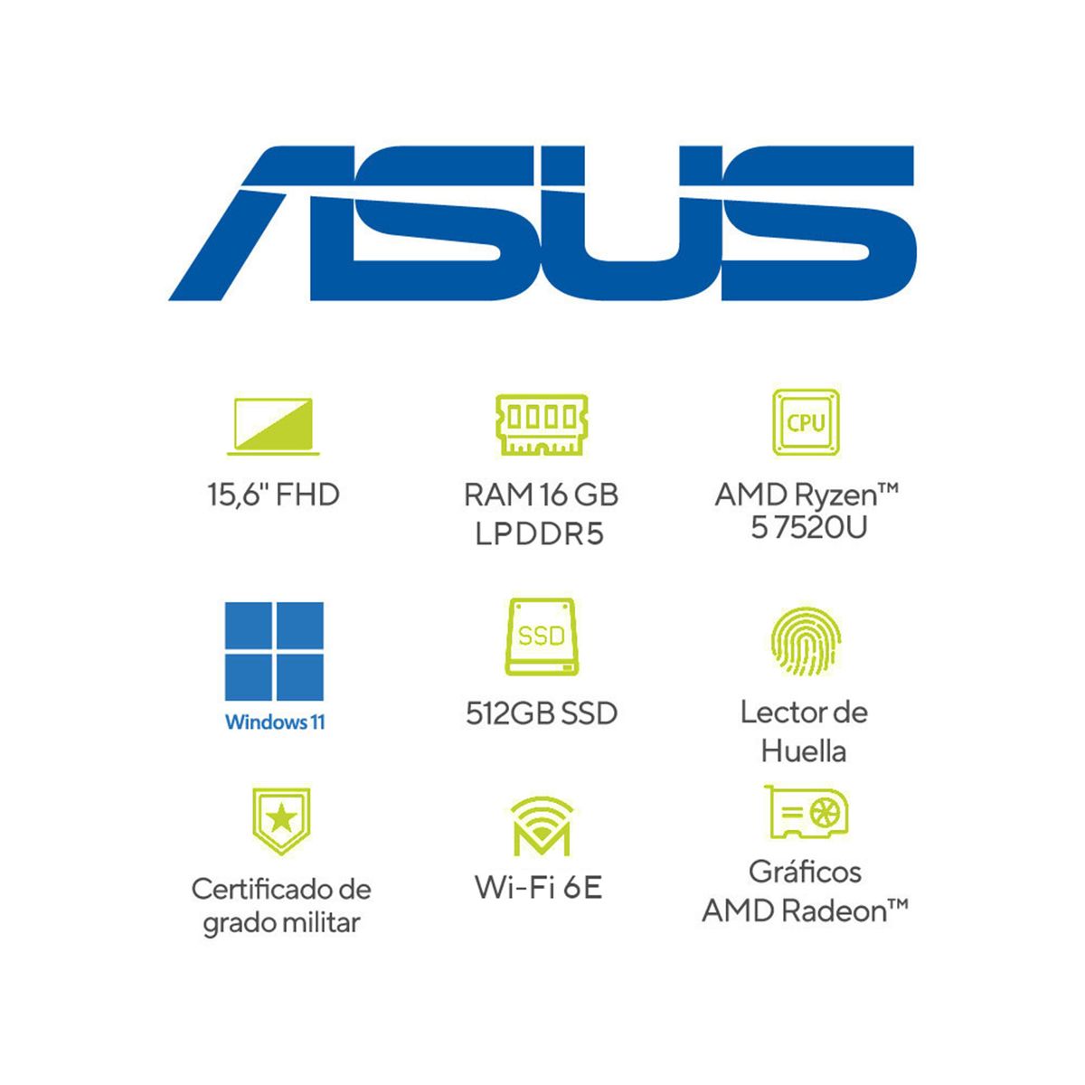 ASUS - Portátil ASUS Vivobook Go 15 | AMD Ryzen 5 | 16GB de RAM | 512GB SSD de almacenamiento | Windows 11 |15.6 Pulgadas | E1504FA-NJ552W |  Computador portátil