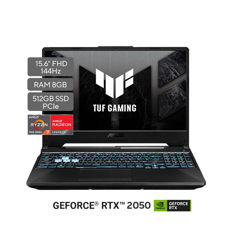 ASUS - Portátil ASUS TUF Gaming A15 | GeForce RTX 2050 | AMD Ryzen 7 | 8GB de RAM | 512G SSD de almacenamiento |  Windows 11 | 15.6 Pulgadas | FA506NFR-HN007W | Computador portátil Gamer