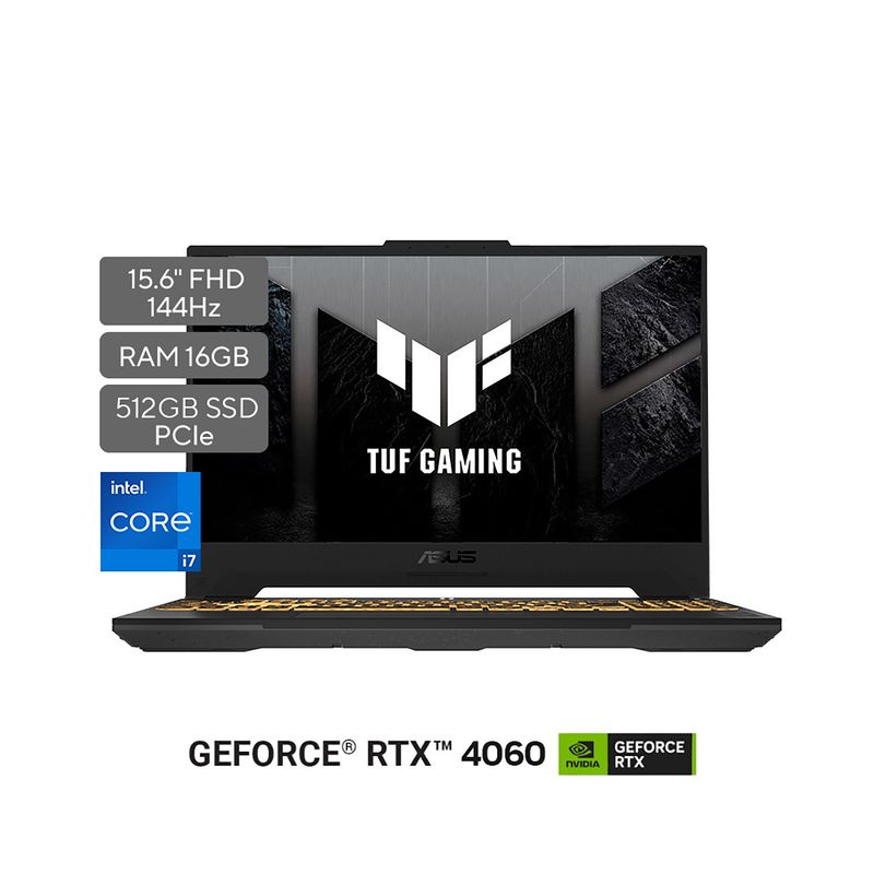 ASUS - Portátil ASUS TUF Gaming F15 | GeForce RTX 4060 | Intel Core i7 | 16GB de RAM | 512G SSD de almacenamiento |  Windows 11 | 15.6 Pulgadas | FX507VV-LP139W| Computador portátil Gamer