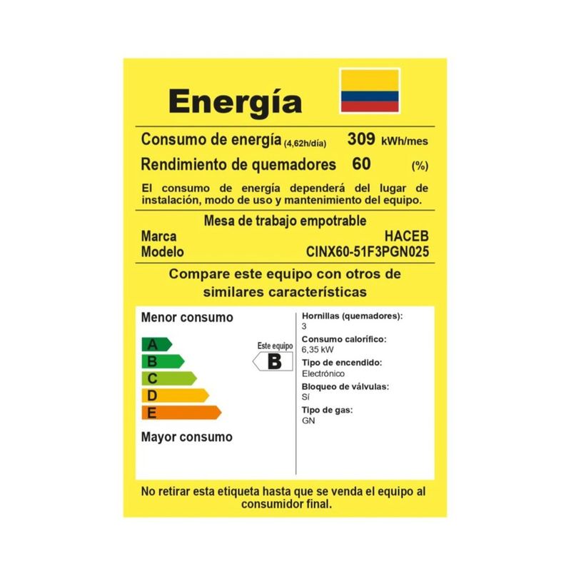 HACEB - Estufa de empotrar Haceb inox 60x51 cm mixta 120v a gas natural