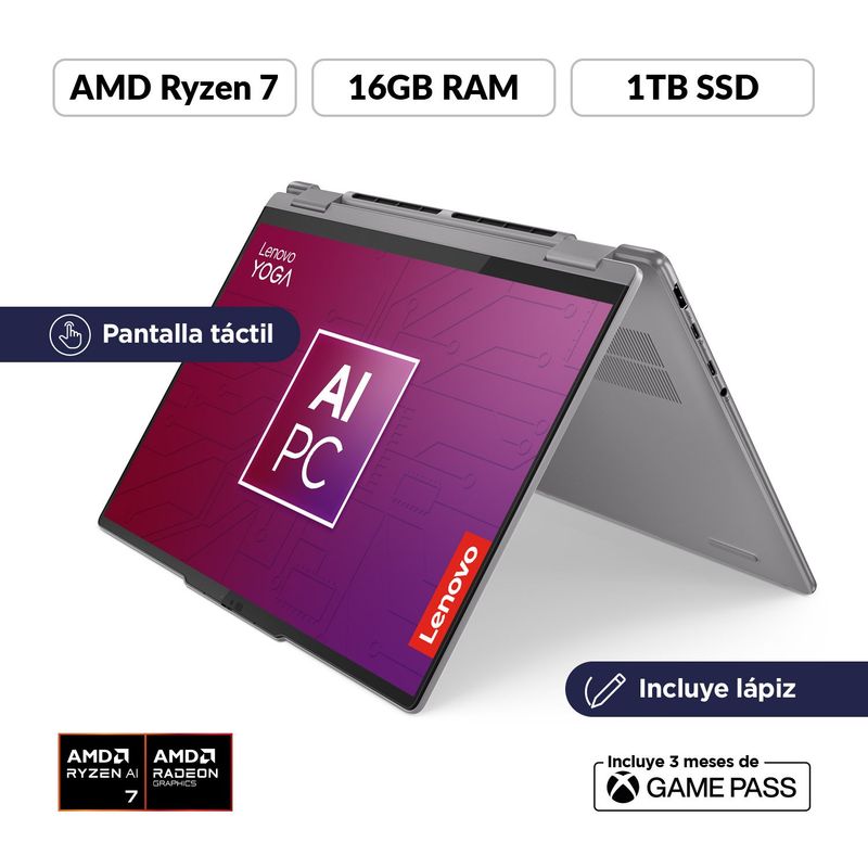 LENOVO - Portátil Lenovo Yoga 7 2en1 | AMD Ryzen 7 | 16GB de RAM | 1TB SSD de Almacenamiento | Windows 11 | Pantalla 14 pulgadas | Y 7 2en1| Computador 2 en 1