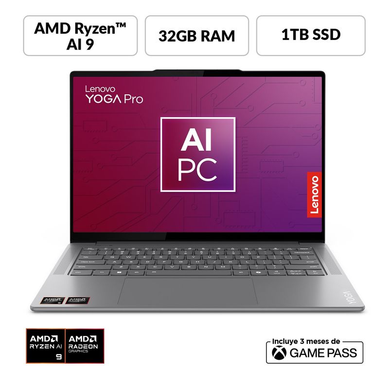 LENOVO - Portátil Lenovo Yoga Pro 7 | AMD Ryzen AI 9 | 32GB de RAM | 1TB SSD de Almacenamiento | Windows 11 | Pantalla 14.5 pulgadas | Y Pro 7 | Computador Portátil