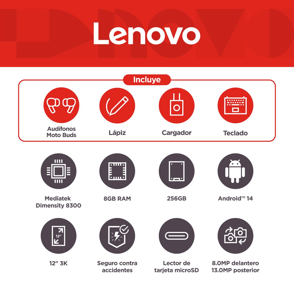 LENOVO - Tablet Lenovo Idea Tab Pro 256GB | Incluye Teclado, Lápiz y Aud| Pantalla 12.7 pulgadas | 8GB RAM | Camara Posterior 13MP | Camara Frontal 8MP