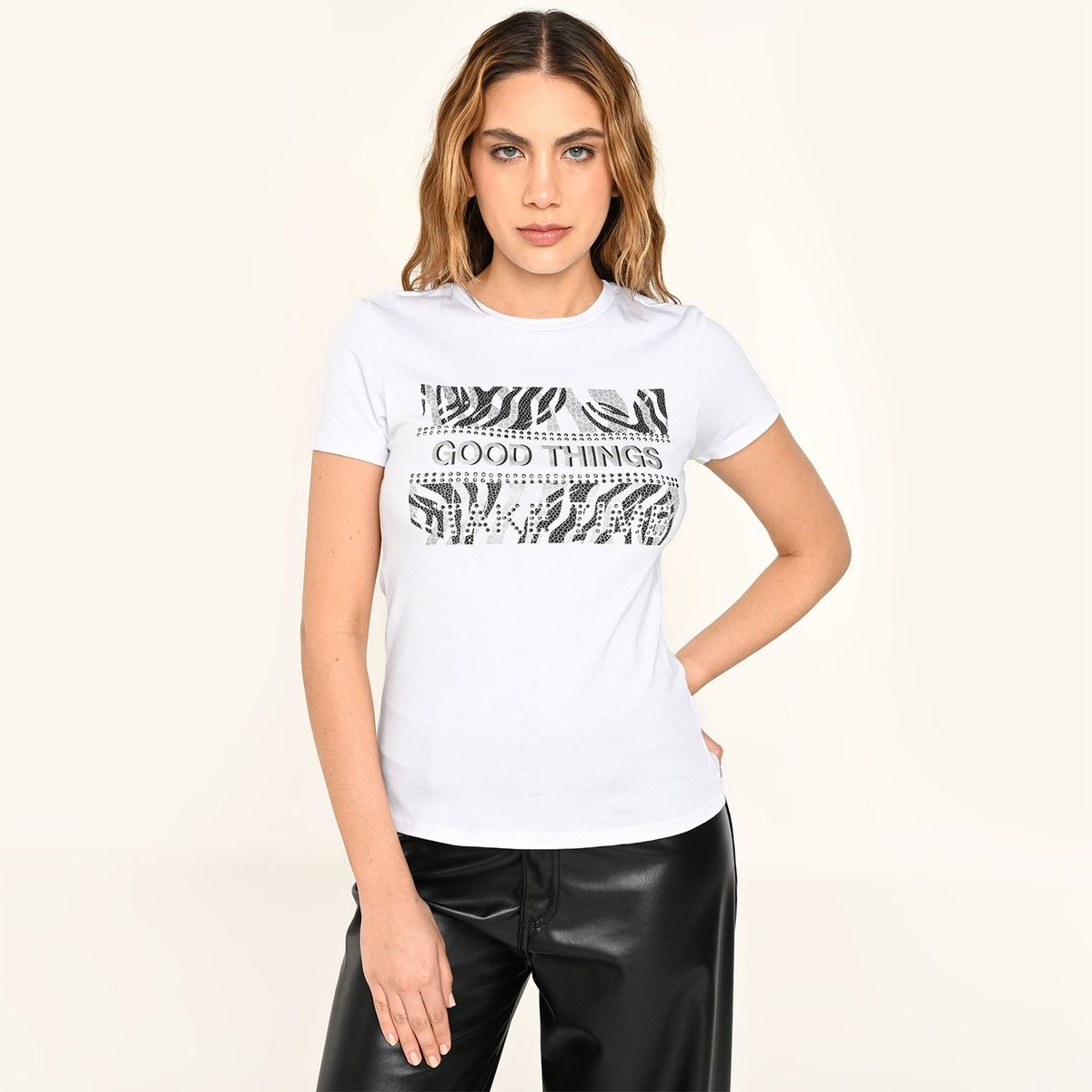 MOSSIMO - Camiseta Mujer con Estampado Manga corta de Algodón Mossimo