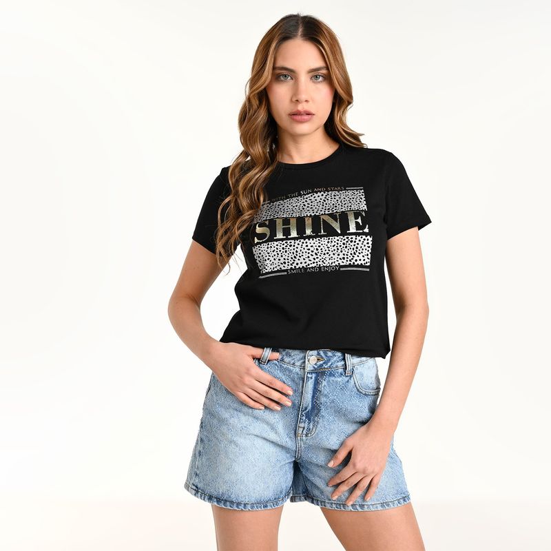 MOSSIMO - Camiseta Mujer con Estampado Manga corta de Algodón Mossimo