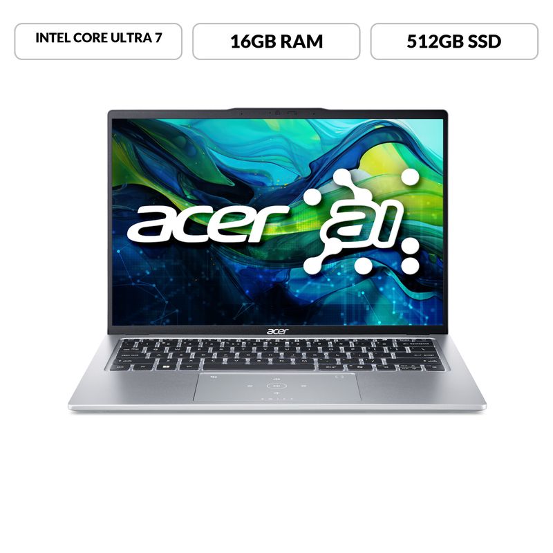 ACER - Portátil Swift Go Acer táctil | Intel Core Ultra 7 | 16GB de RAM | 512GB SSD de Almacenamiento | Windows 11 | Pantalla 14 pulgadas | SFG14-73T-723U | Computador portátil