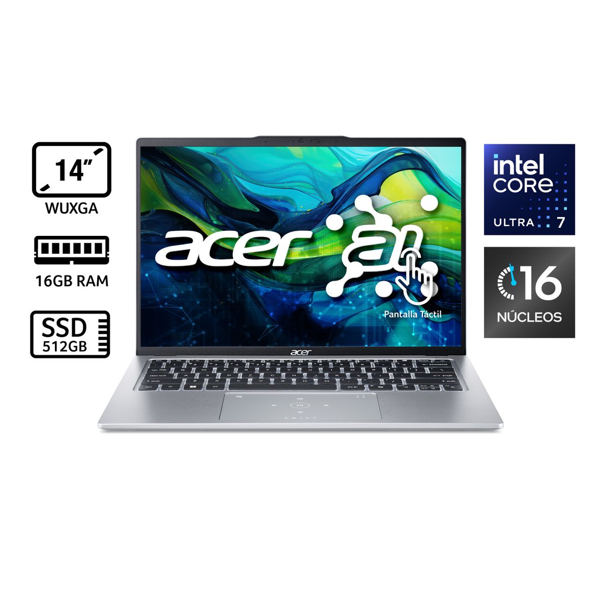 ACER - Portátil Swift Go Acer táctil | Intel Core Ultra 7 | 16GB de RAM | 512GB SSD de Almacenamiento | Windows 11 | Pantalla 14 pulgadas | SFG14-73T-723U | Computador portátil