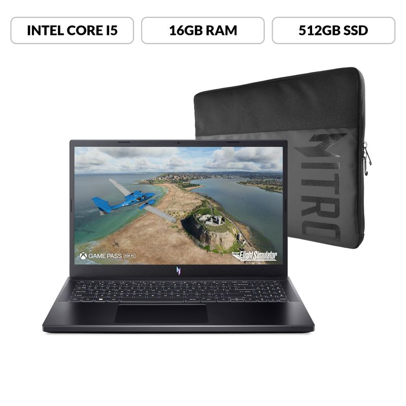 ACER - Portátil Gaming  Nitro | Intel Core i5 | 16GB de RAM | 512GB SSD de Almacenamiento | Windows 11 | Pantalla 15.6 pulgadas | ANV15-51-59D3 | Computador Gaming portátil