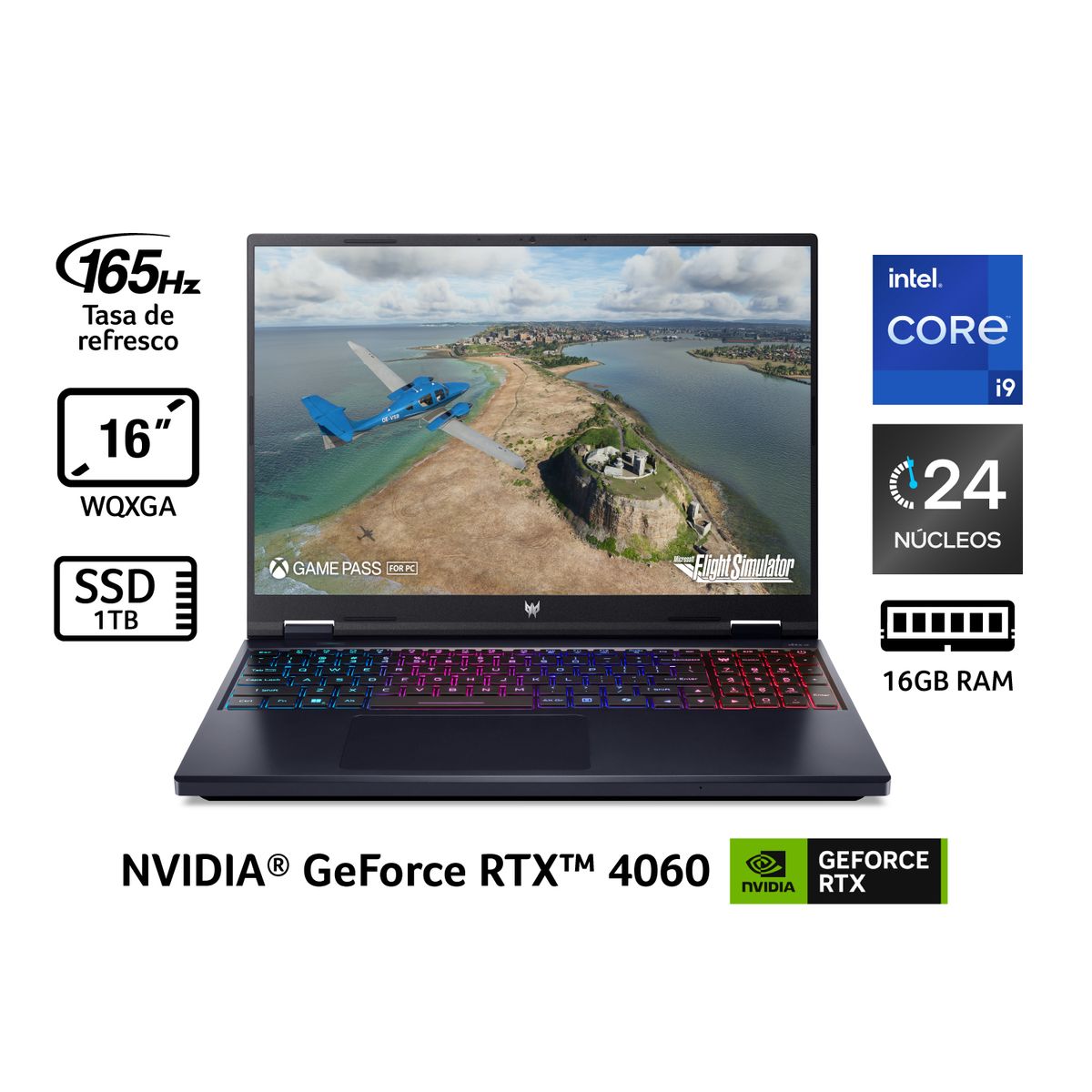 ACER - Portátil Gaming  Predator | Intel Core i9 | 16GB de RAM | 1TB SSD de Almacenamiento | Windows 11 | Pantalla 16 pulgadas | PHN16-72-96JR | Computador Gaming portátil