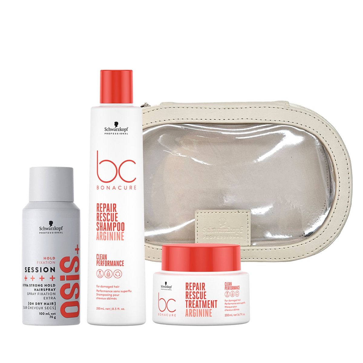 BONACURE BY SCHWARZKOPF - Tratamientos capilares Repair Rescue para Cabello Dañado Bonacure By Schwarzkopf:  Incluye Repair Rescue Shampoo 250ml, Repair Rescue Tratamiento 200ml, Osis Session Laca Extrafuerte 100ml