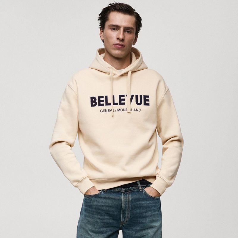 MANGO - Hoodie Hombre con Estampado de Algodón Mango