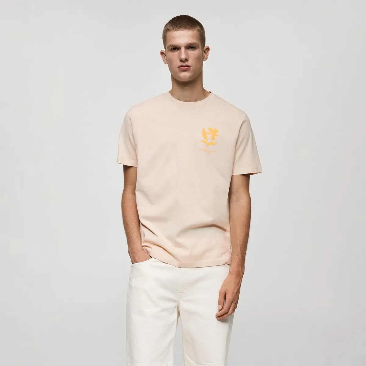 MANGO - Camiseta Hombre Manga corta con Estampado de Algodón MANGO