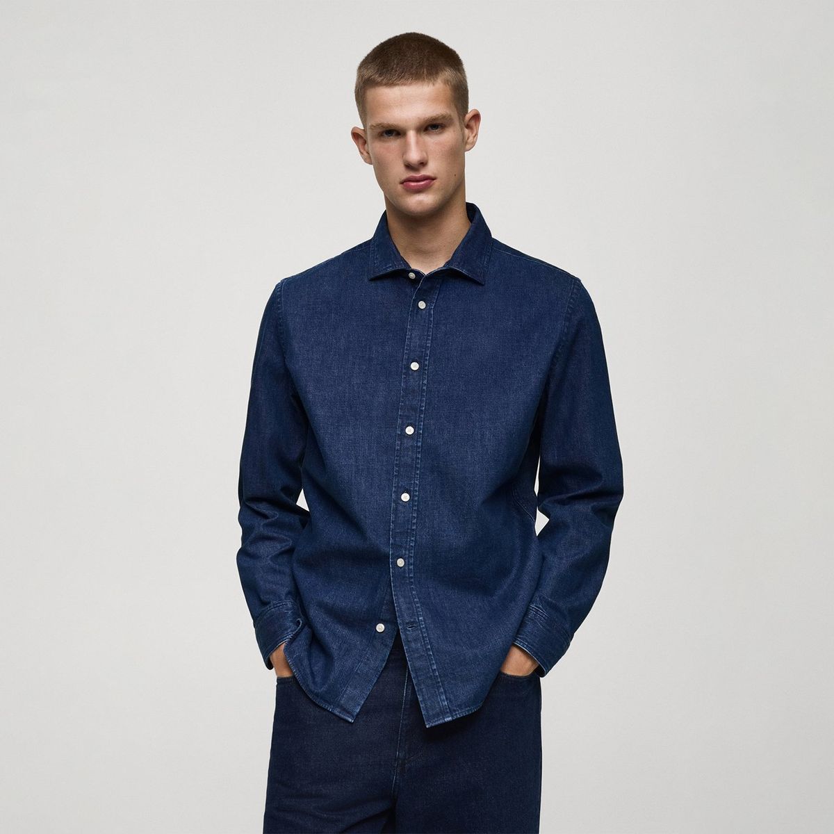MANGO - Camisa de jean Hombre Manga larga de Algodón Mango