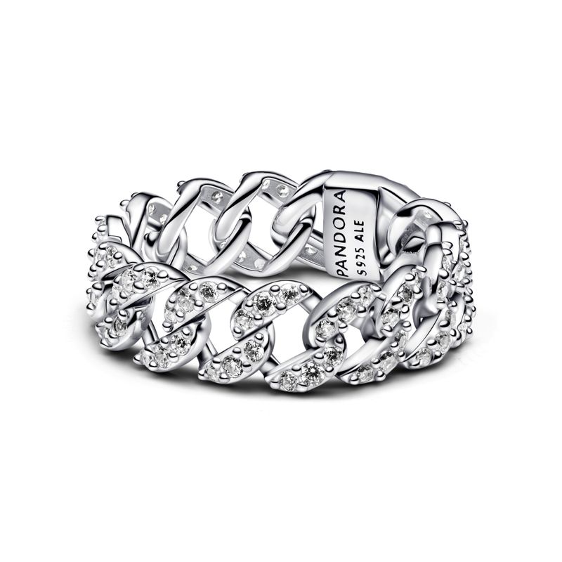 PANDORA - Anillo Pandora Pave Cadena Cubana Plata Esterlina 
