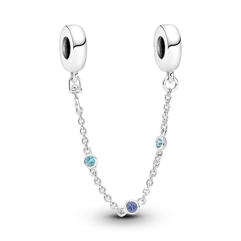 PANDORA - Cadena de Seguridad Pandora Tres Gemas Azules Plata Esterlina