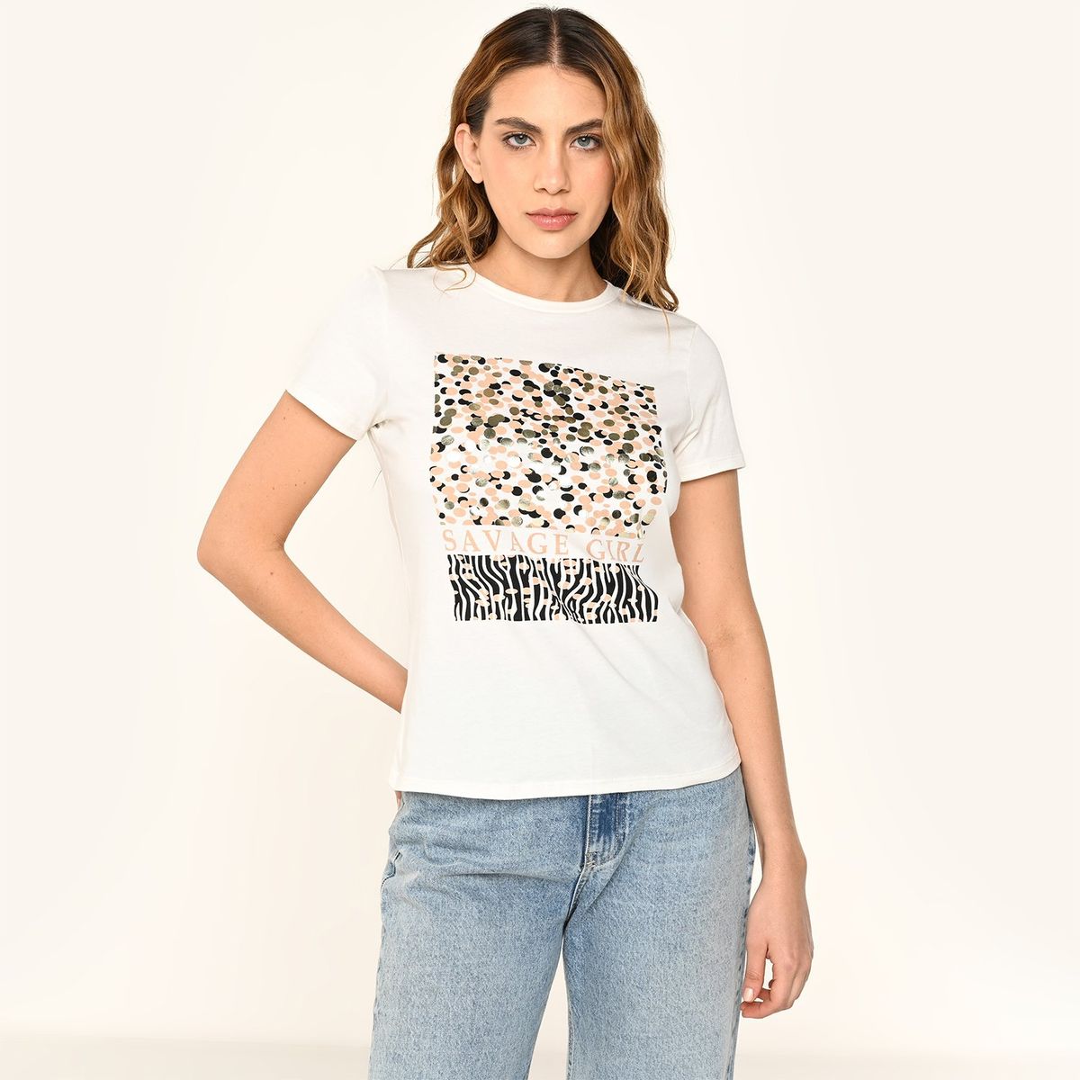 MOSSIMO - Camiseta Mujer con Estampado Manga corta de Algodón Mossimo
