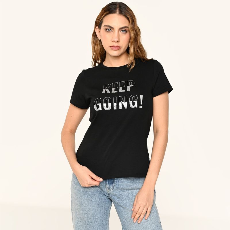 MOSSIMO - Camiseta Mujer con Estampado Manga corta de Algodón Mossimo