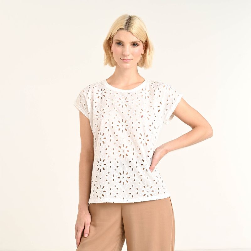 UNIVERSITY CLUB - Camiseta Mujer con Ojalillo Manga corta de Algodón University Club