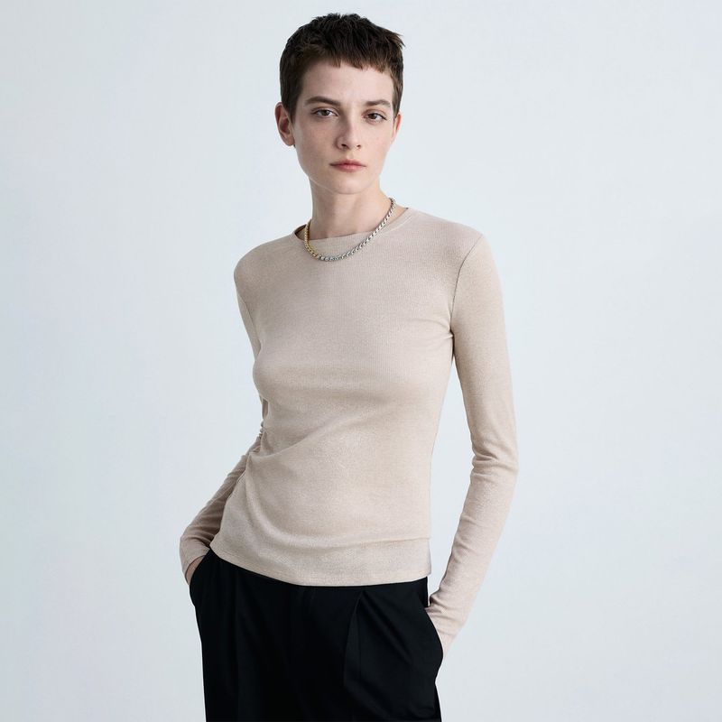 MANGO - Camiseta Mujer Brillante Manga larga MANGO