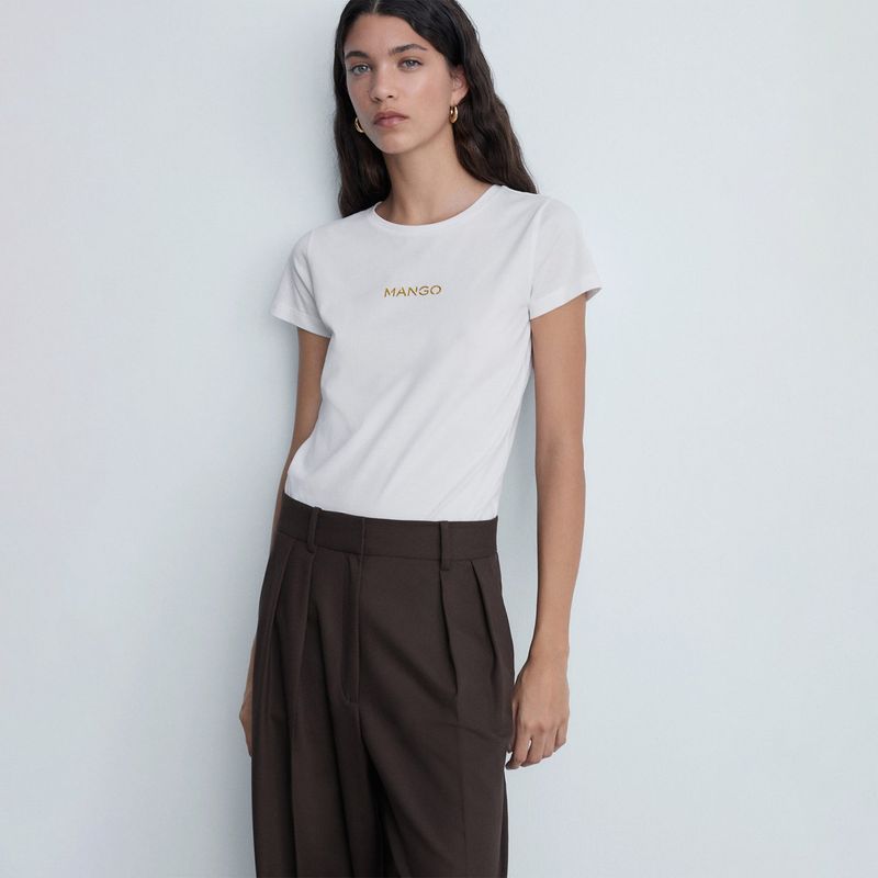 MANGO - Camiseta Mujer con Logo Manga corta de Algodón MANGO