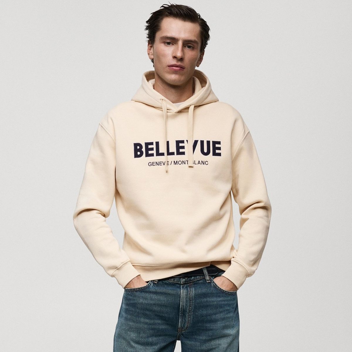 MANGO - Hoodie Hombre con Estampado de Algodón Mango